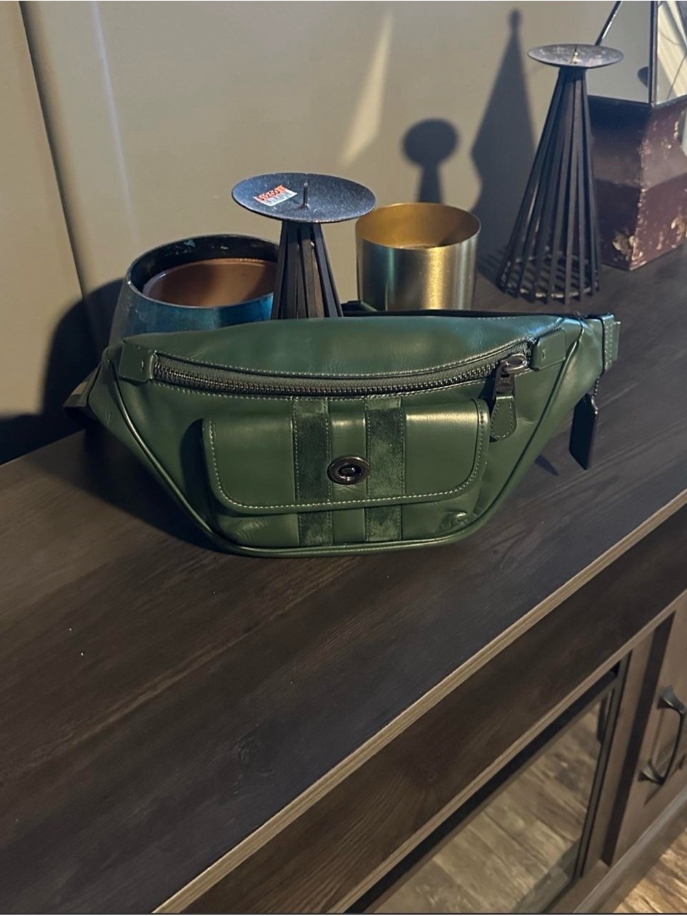 Coach Green Leather Crossbody Belt Bag with Front Pocket (unisex)